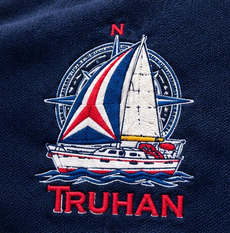Bordado del Truhán sobre tejido marino